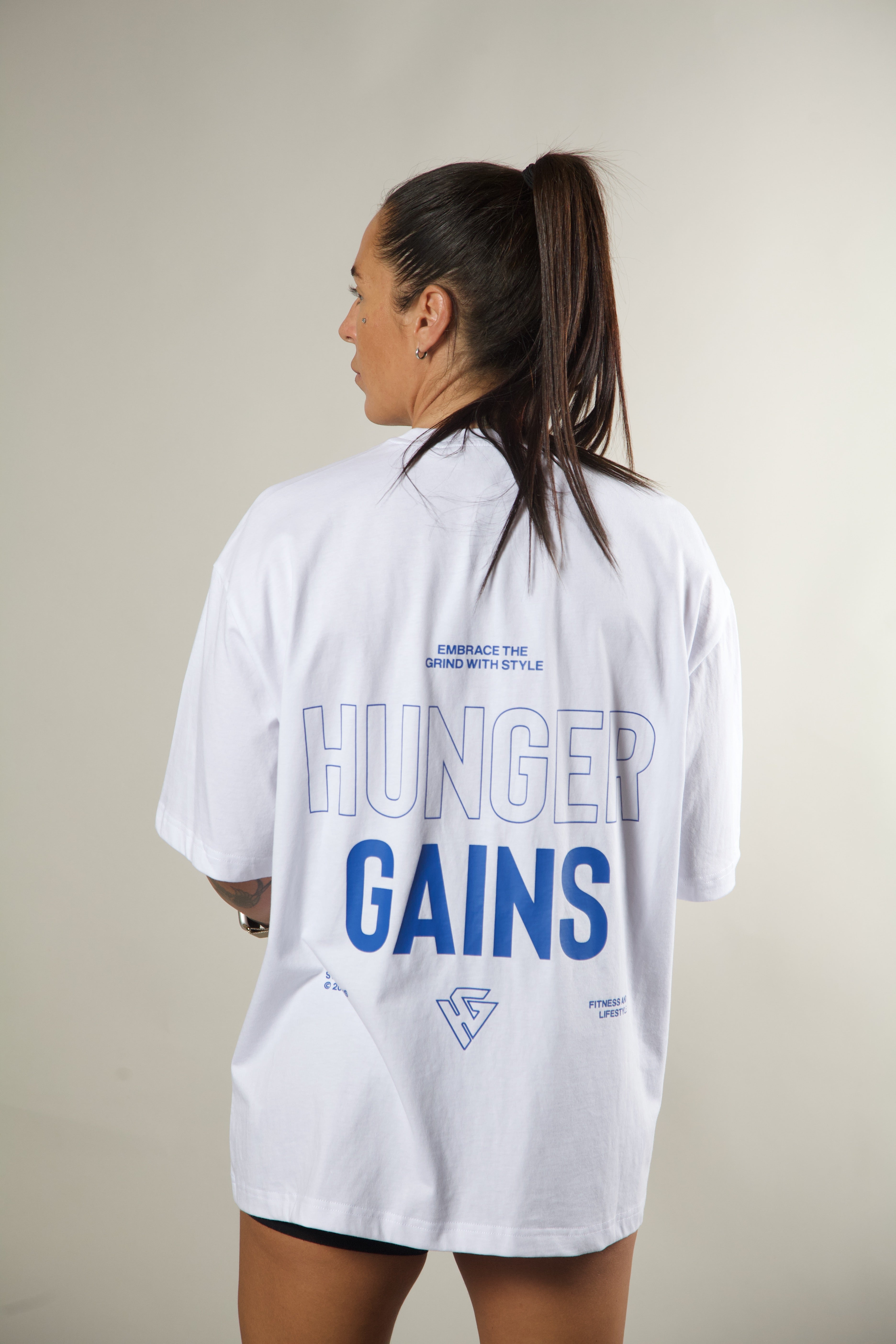 Embrace the Grind Gym Tee - White & Cobalt Blue